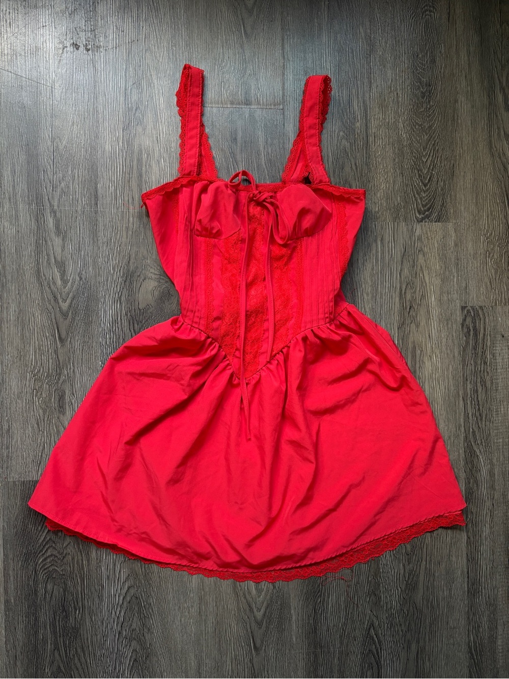 Red Corset Dress with Lace Trim | Romantic